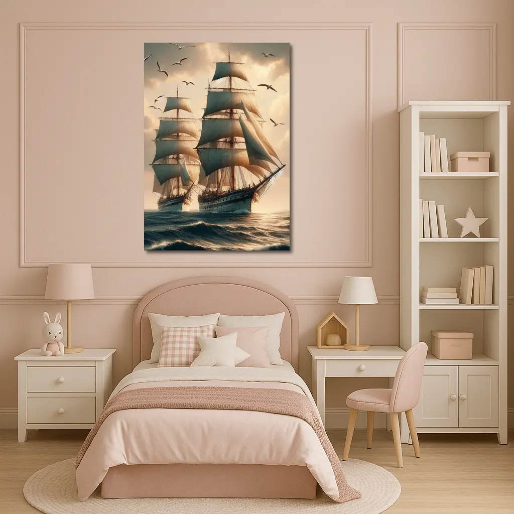Tall Ship Sailing Rough Ocean Dramatic Sky – Wall Art