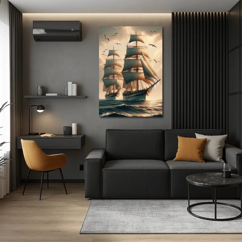 Tall Ship Sailing Rough Ocean Dramatic Sky – Wall Art