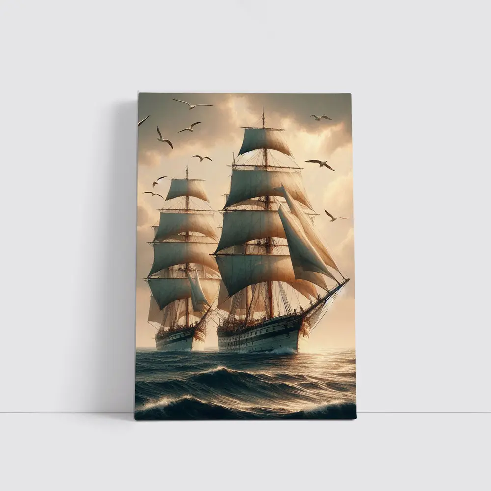 Tall Ship Sailing Rough Ocean Dramatic Sky – Wall Art