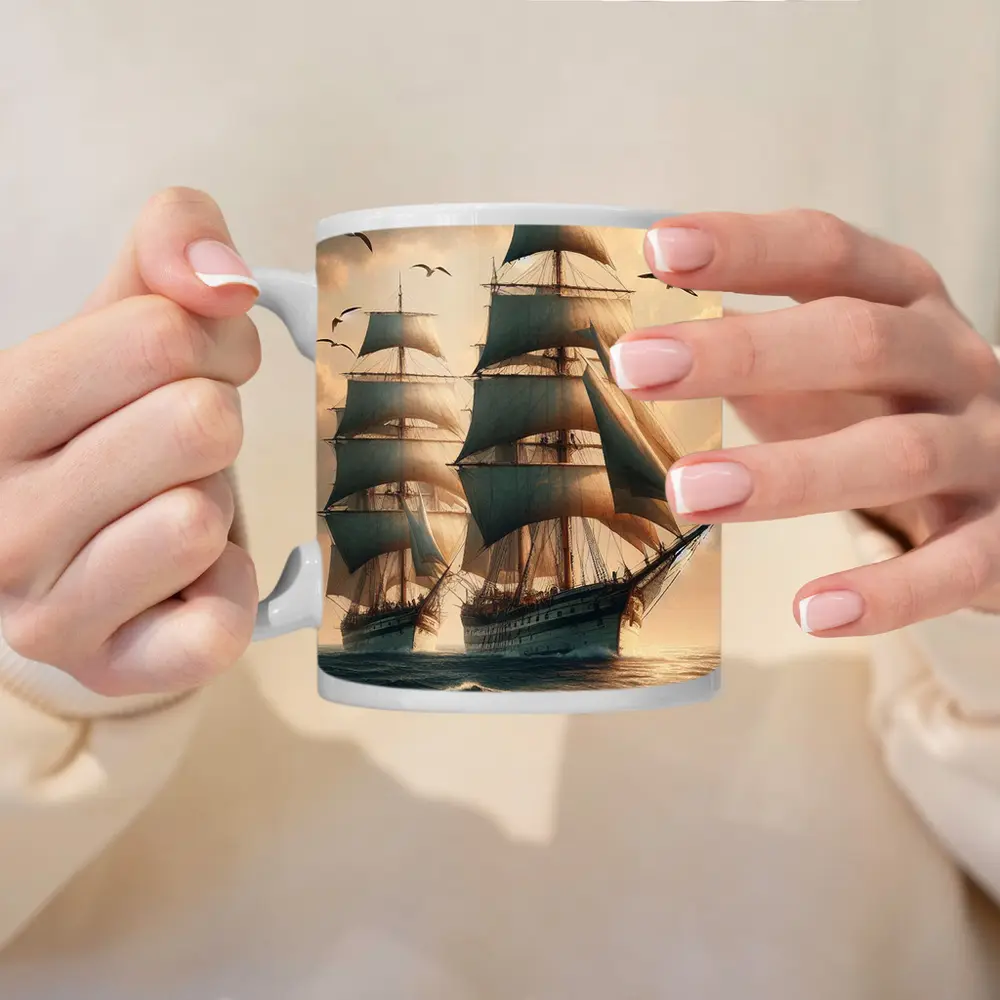 Tall Ship Sailing Rough Ocean Dramatic Sky – Mugs