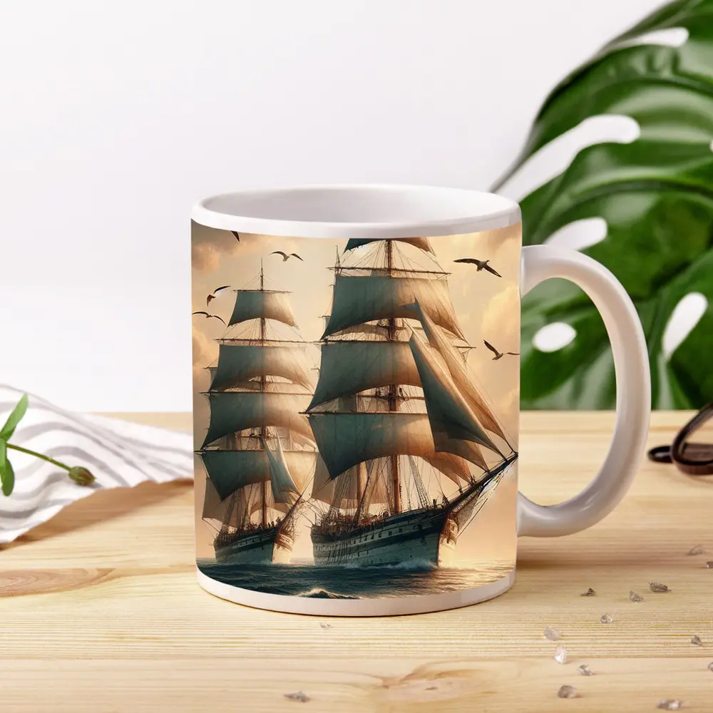 Tall Ship Sailing Rough Ocean Dramatic Sky – Mugs