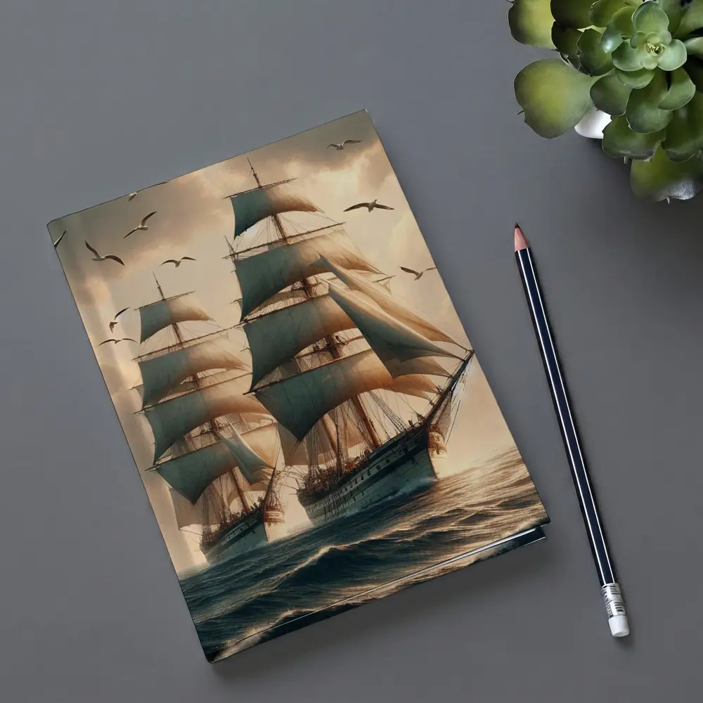 Tall Ship Sailing Rough Ocean Dramatic Sky – Notebooks