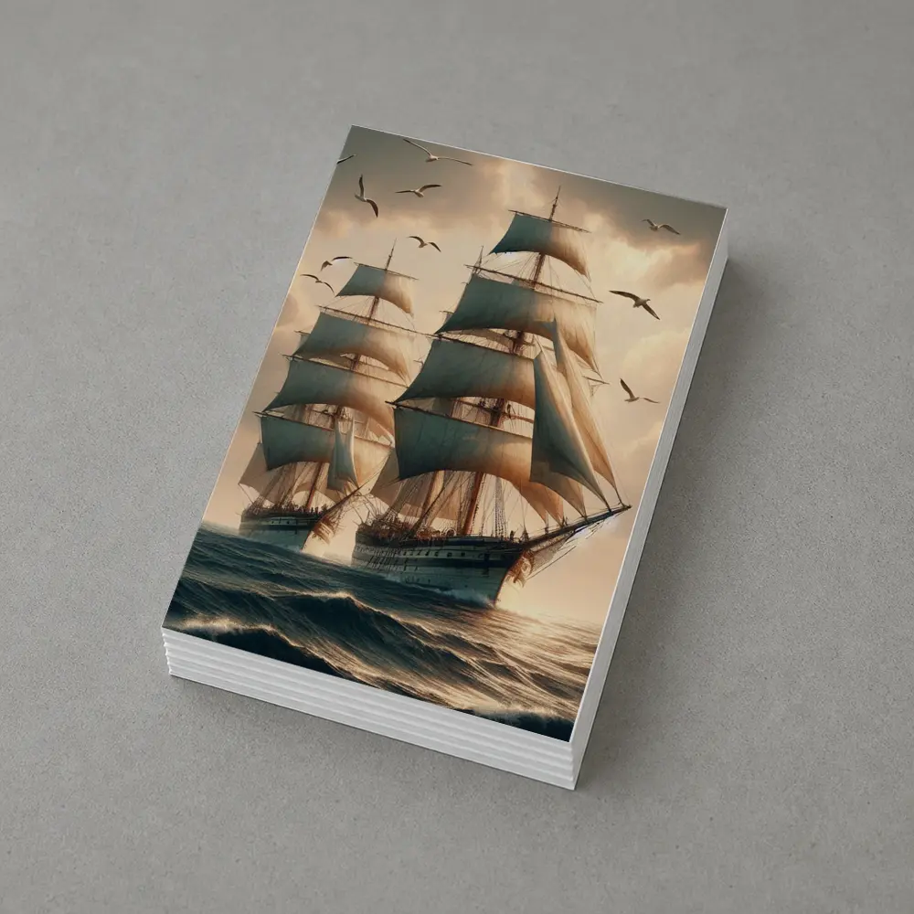 Tall Ship Sailing Rough Ocean Dramatic Sky – Postcards