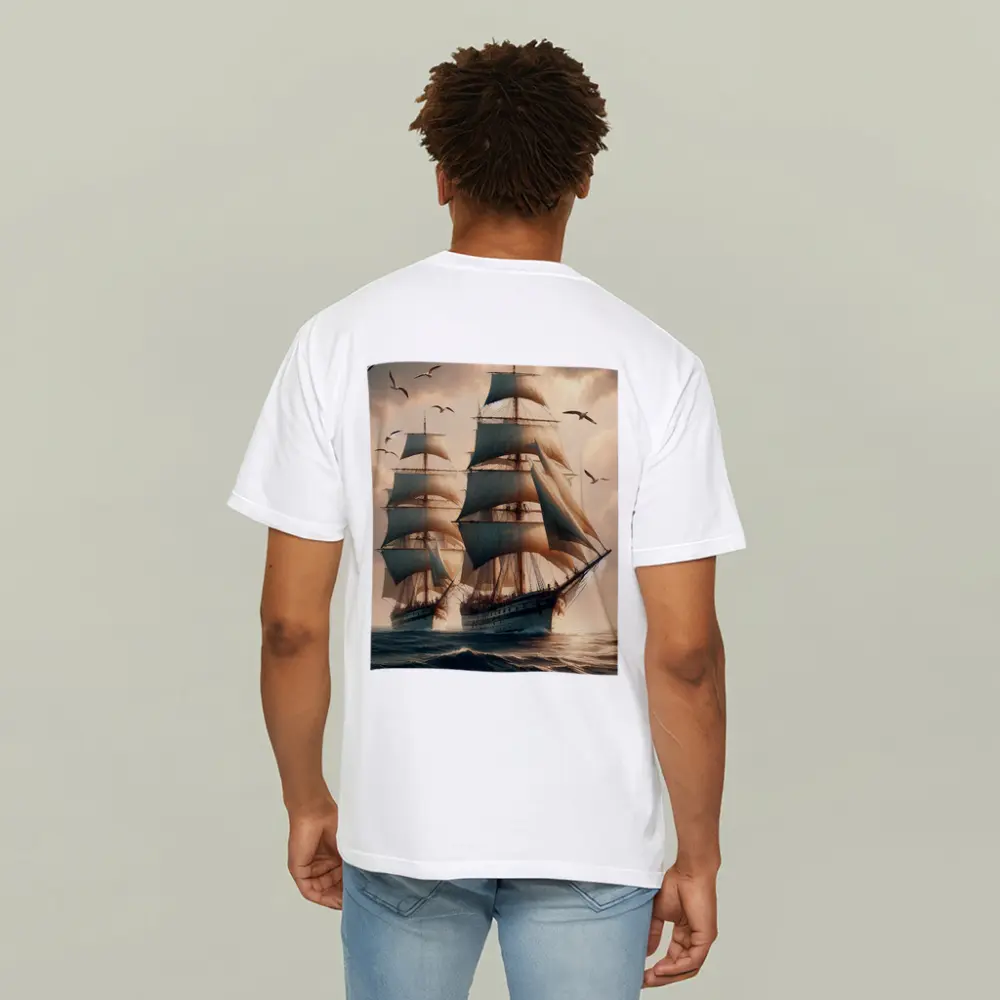 Tall Ship Sailing Rough Ocean Dramatic Sky – T-Shirts