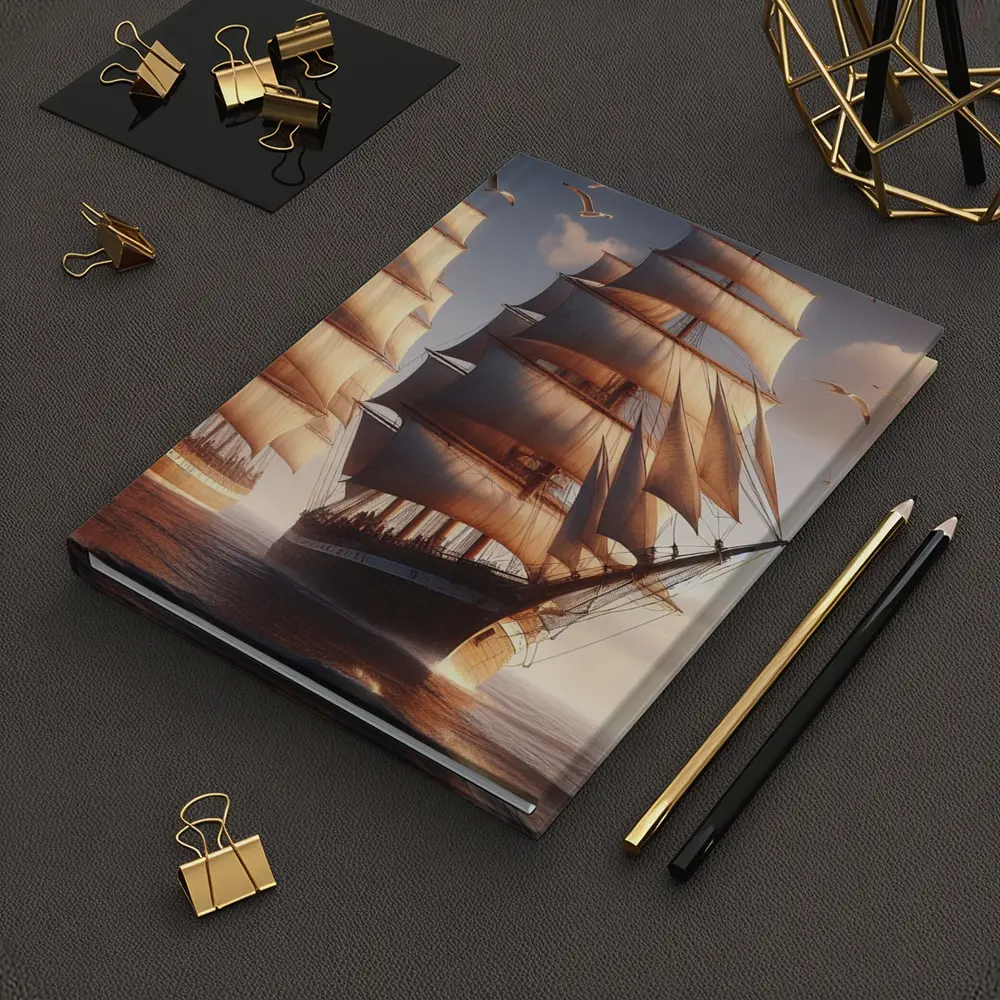 Tall Ships Sailing Ocean Warm Sunset Light – Notebooks