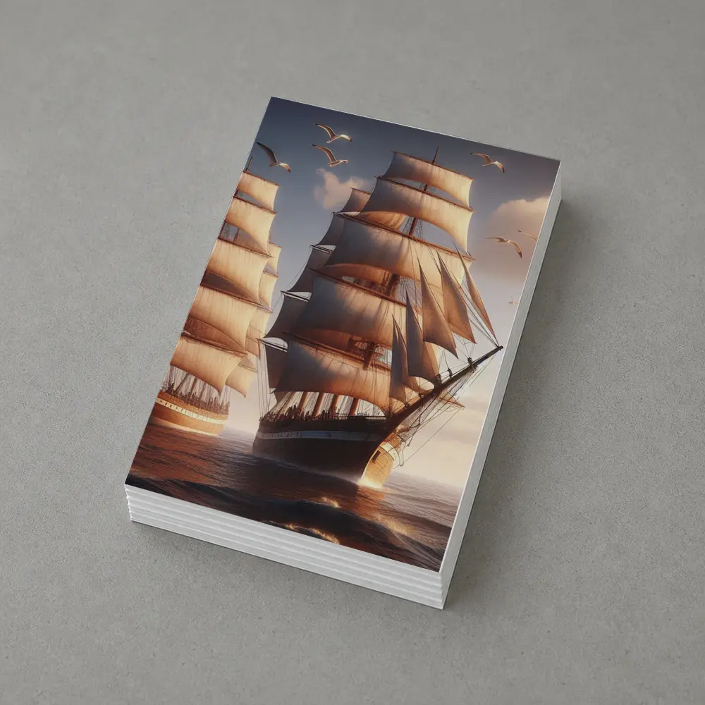 Tall Ships Sailing Ocean Warm Sunset Light – Postcards