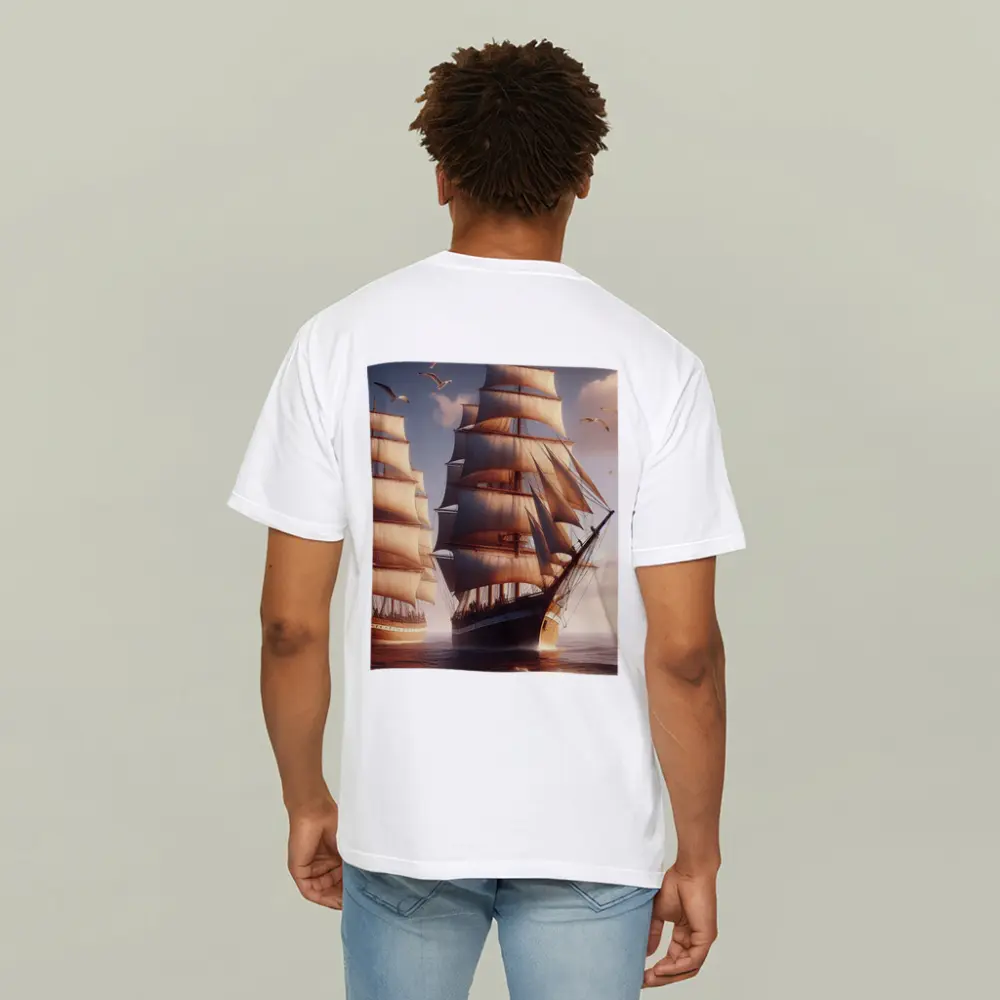 Tall Ships Sailing Ocean Warm Sunset Light – T-Shirts