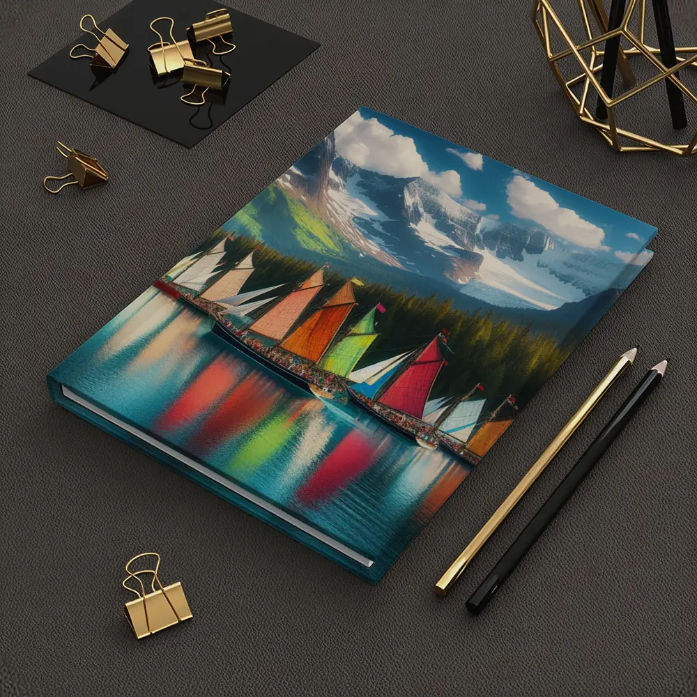 Colorful Sailboats on Mountain Lake – Notebooks