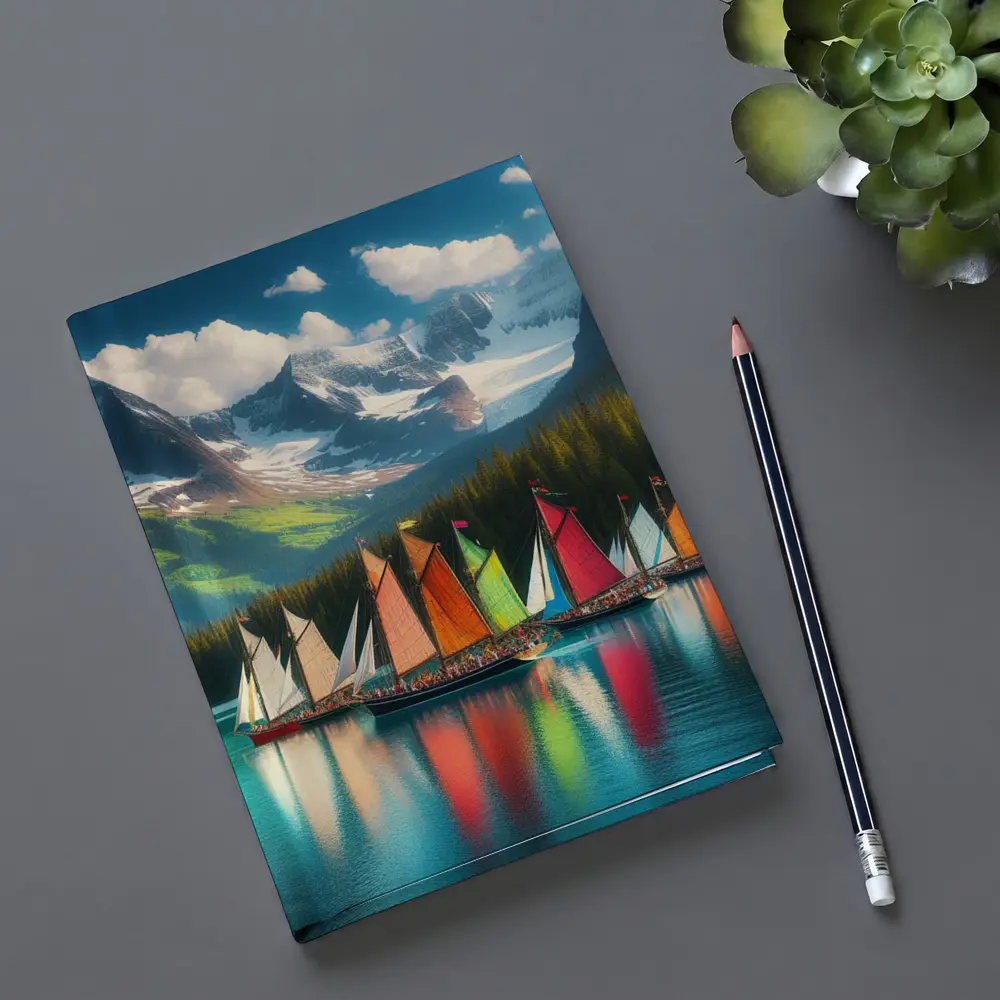 Colorful Sailboats on Mountain Lake – Notebooks