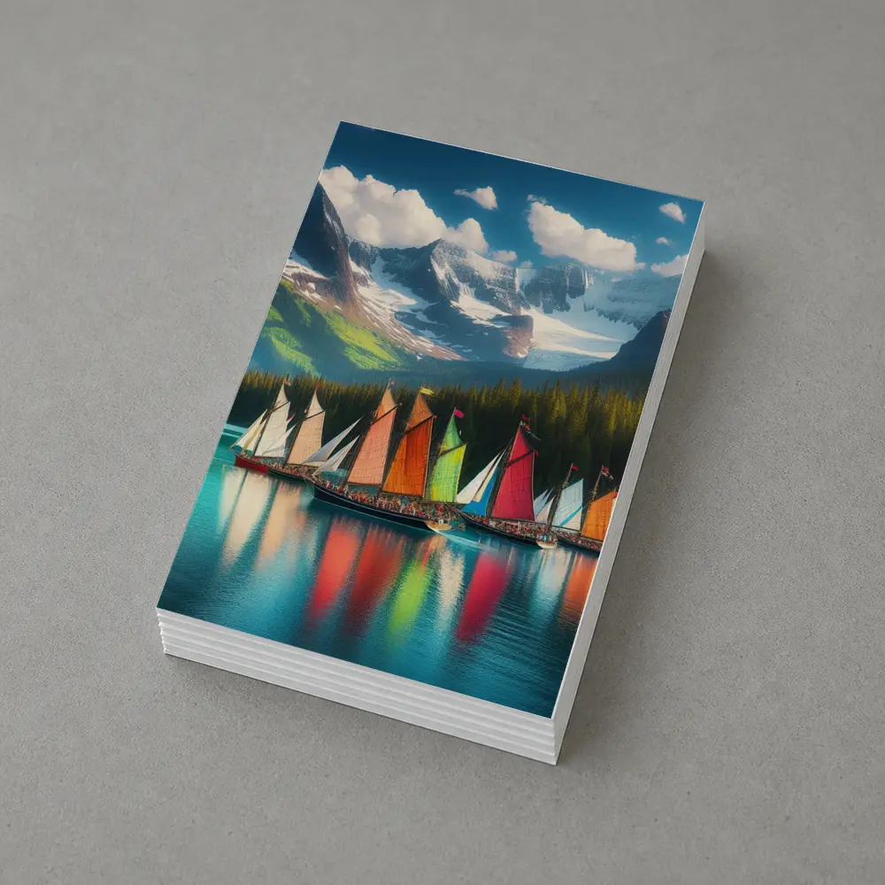 Colorful Sailboats on Mountain Lake – Postcards