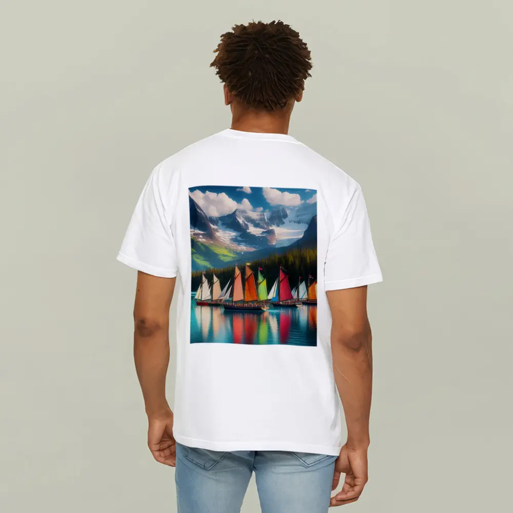 Colorful Sailboats on Mountain Lake – T-Shirts
