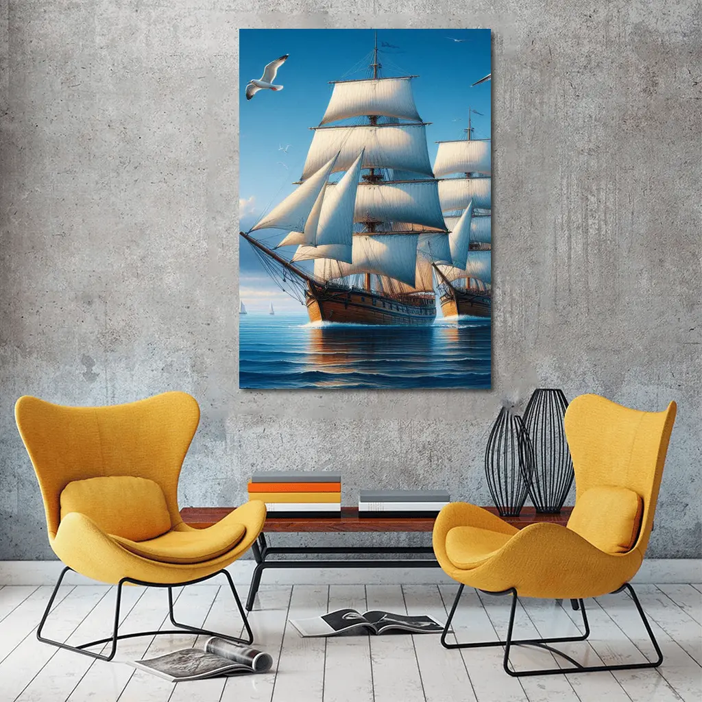 Tall Ship Full Sails Blue Ocean Sky – Wall Art