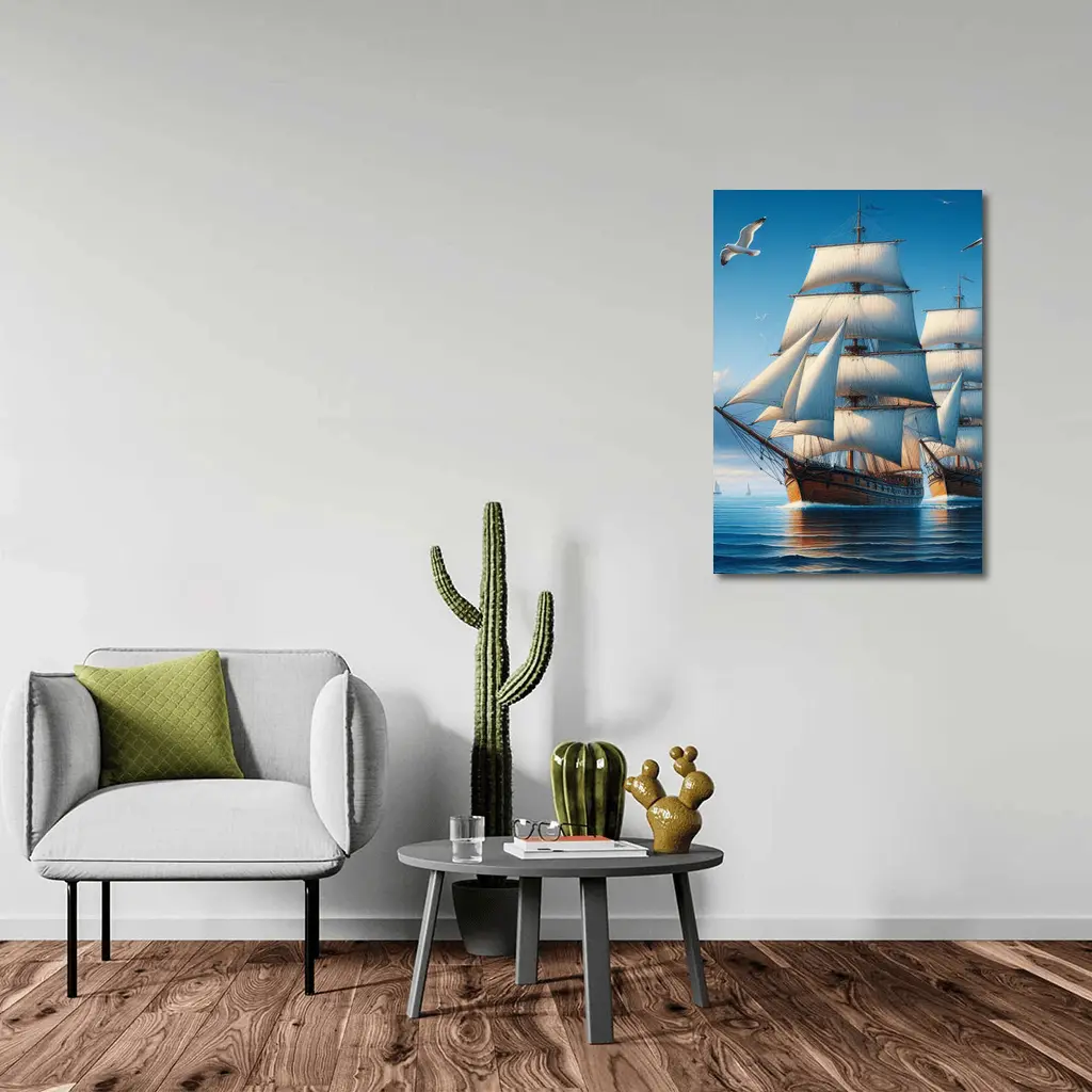 Tall Ship Full Sails Blue Ocean Sky – Wall Art