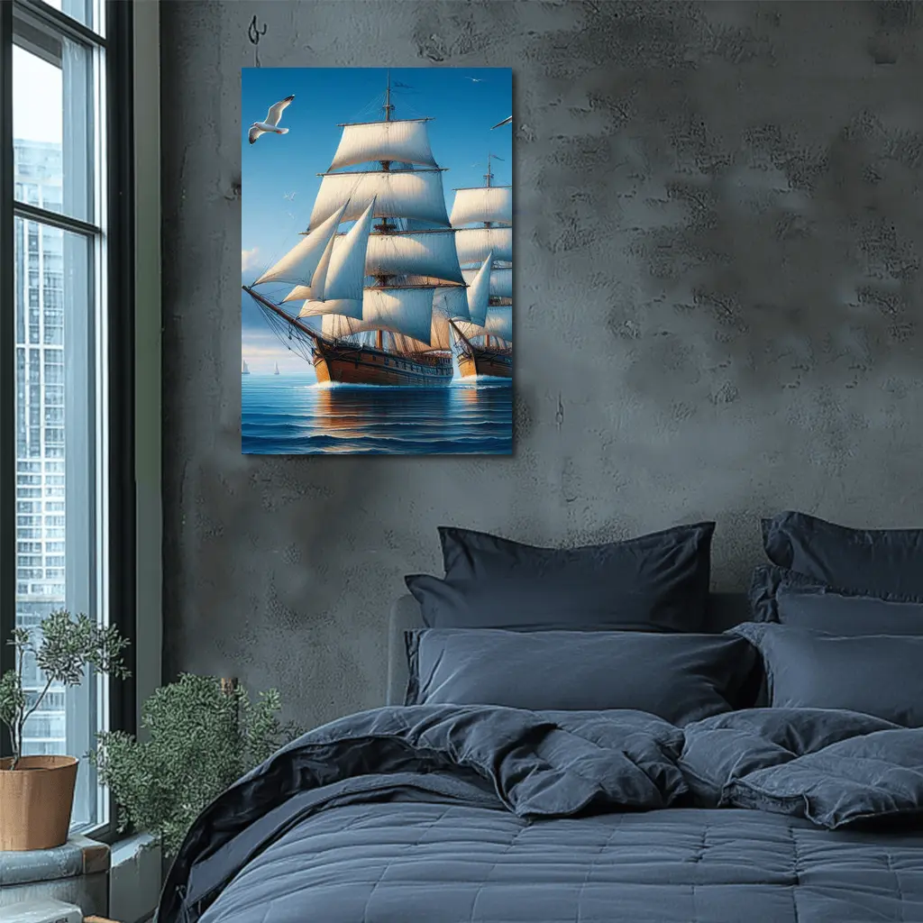 Tall Ship Full Sails Blue Ocean Sky – Wall Art