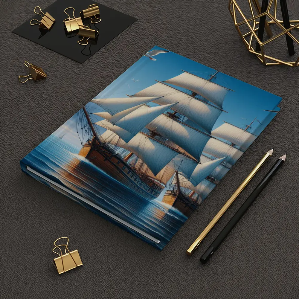 Tall Ship Full Sails Blue Ocean Sky – Notebooks