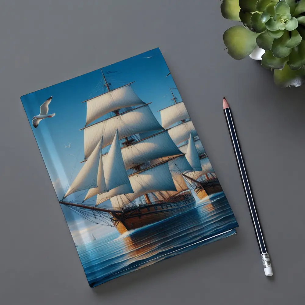 Tall Ship Full Sails Blue Ocean Sky – Notebooks
