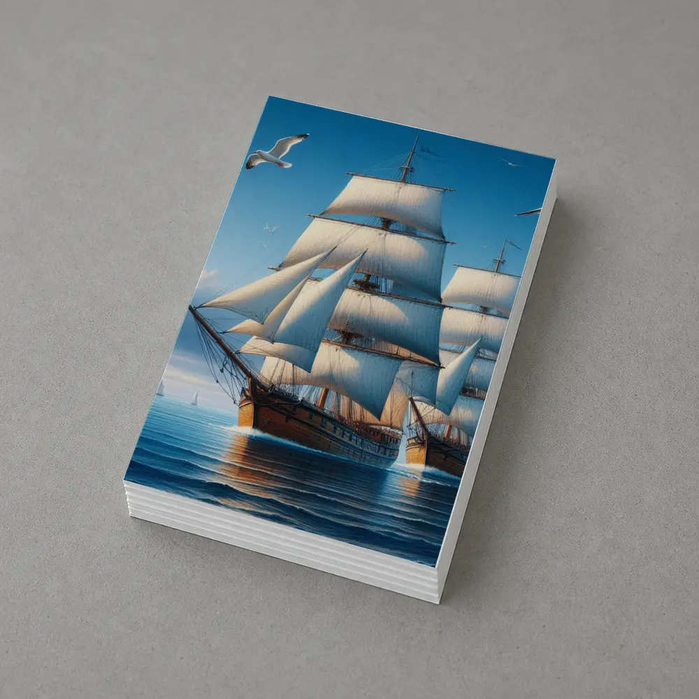 Tall Ship Full Sails Blue Ocean Sky – Postcards