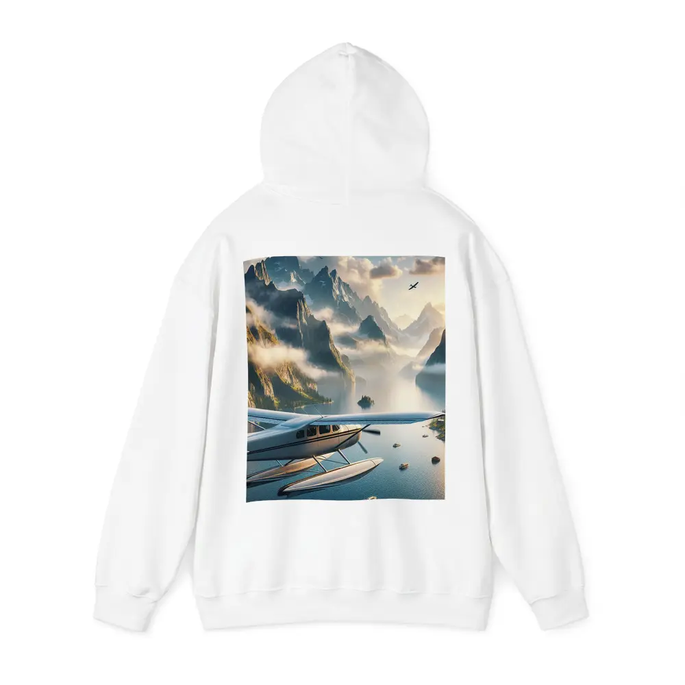Seaplane Flying Over Mountain Lake Landscape – Hoodies