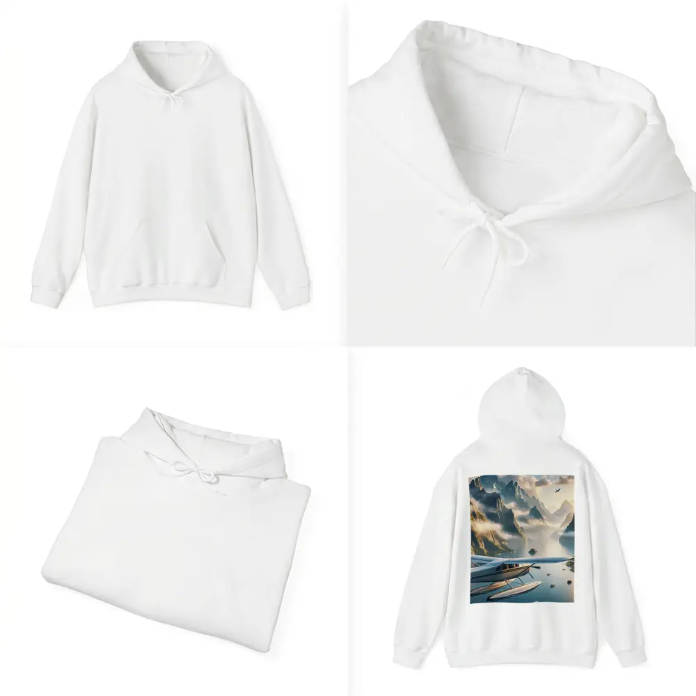 Seaplane Flying Over Mountain Lake Landscape – Hoodies