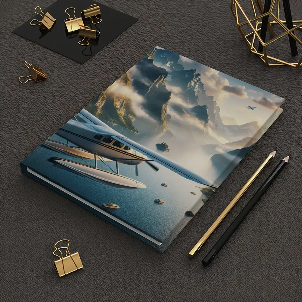 Seaplane Flying Over Mountain Lake Landscape – Notebooks