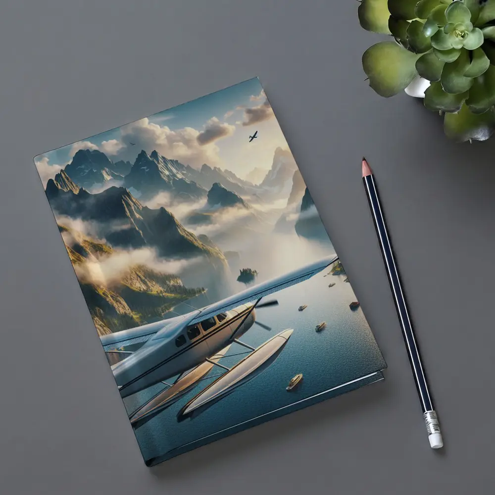 Seaplane Flying Over Mountain Lake Landscape – Notebooks