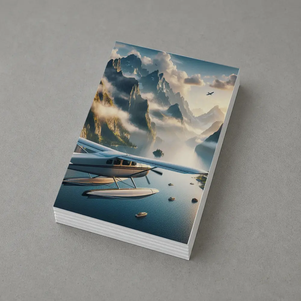 Seaplane Flying Over Mountain Lake Landscape – Postcards