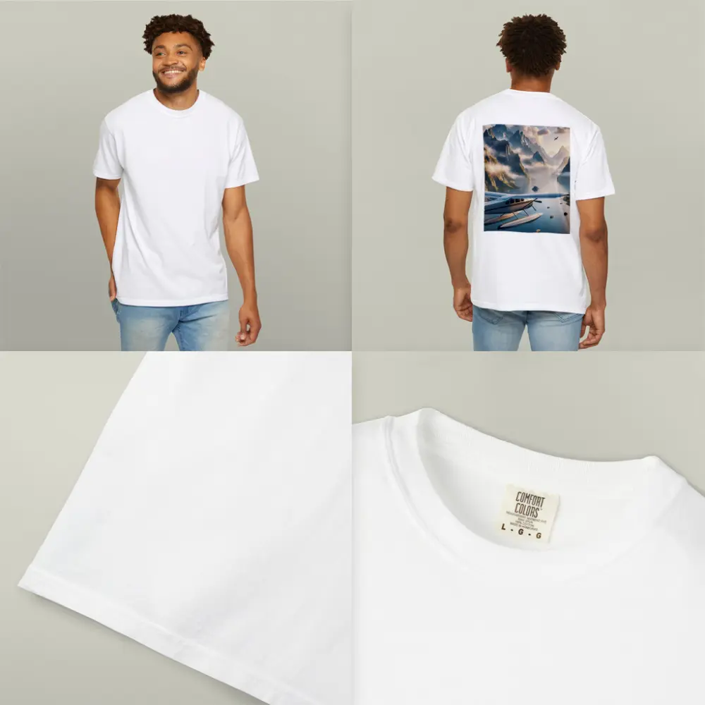 Seaplane Flying Over Mountain Lake Landscape – T-Shirts