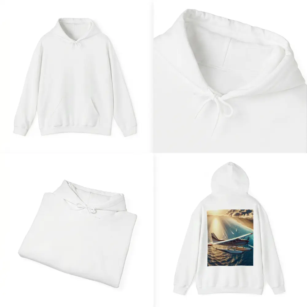 Seaplane Flying Over Sunny Ocean Waters – Hoodies