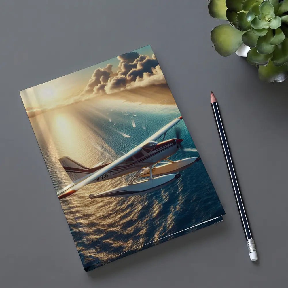 Seaplane Flying Over Sunny Ocean Waters – Notebooks
