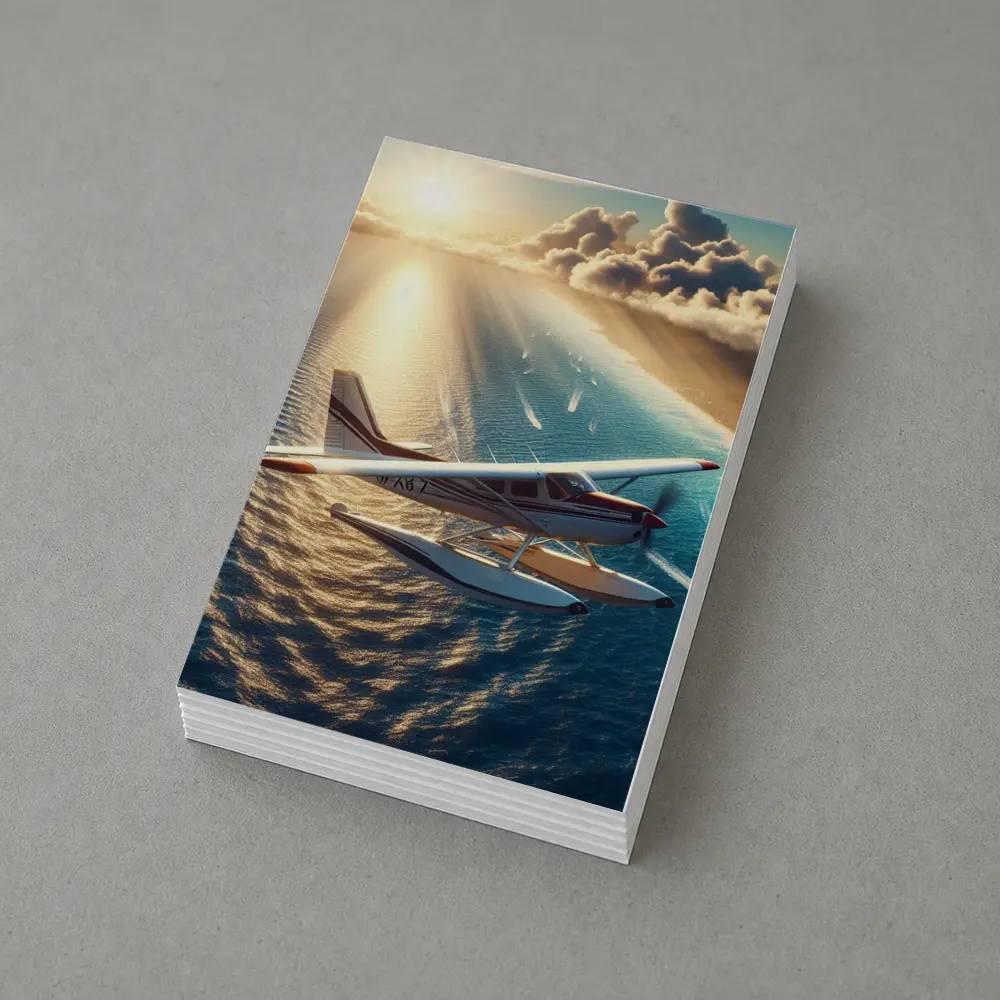 Seaplane Flying Over Sunny Ocean Waters – Postcards