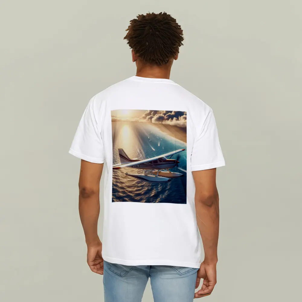 Seaplane Flying Over Sunny Ocean Waters – T-Shirts