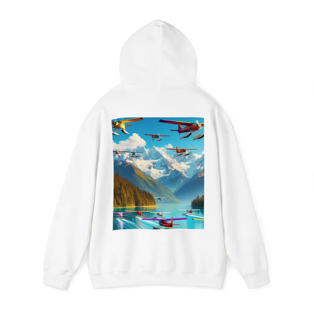 Colorful Seaplanes Flying Over Mountain Lake – Hoodies