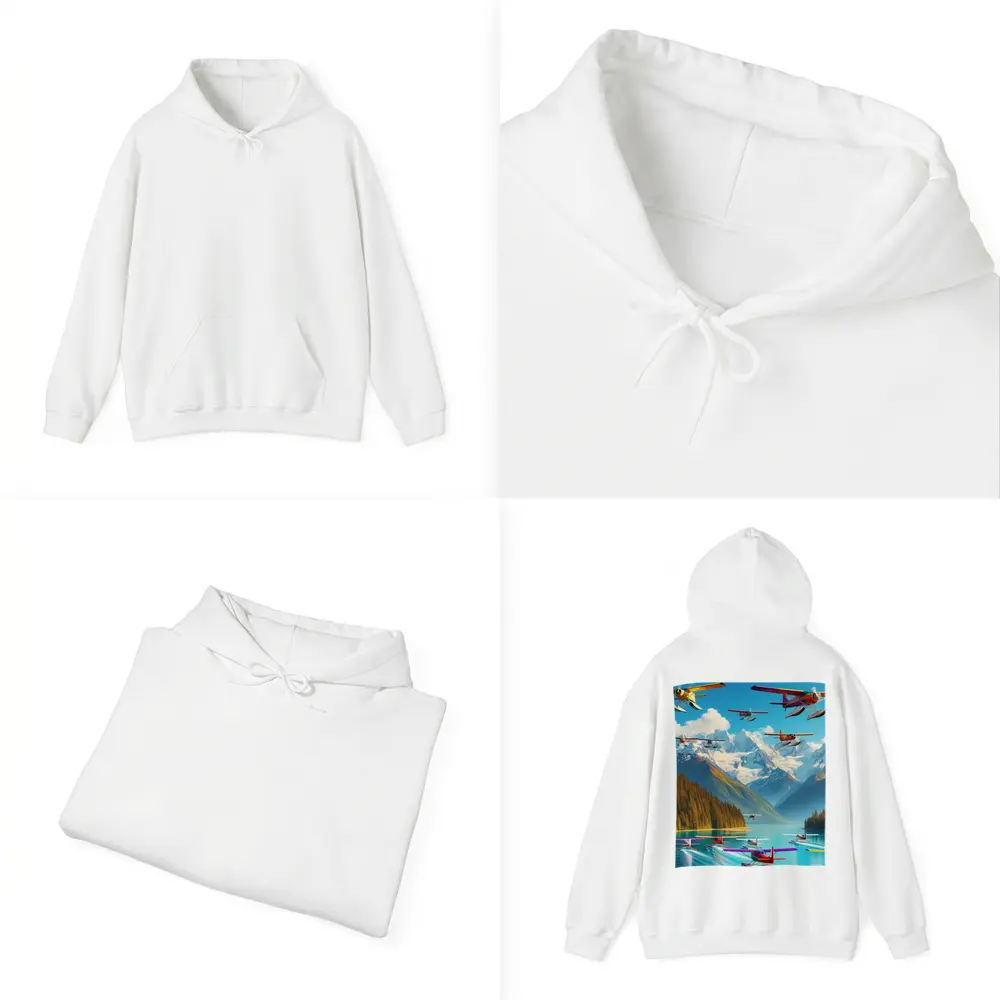 Colorful Seaplanes Flying Over Mountain Lake – Hoodies