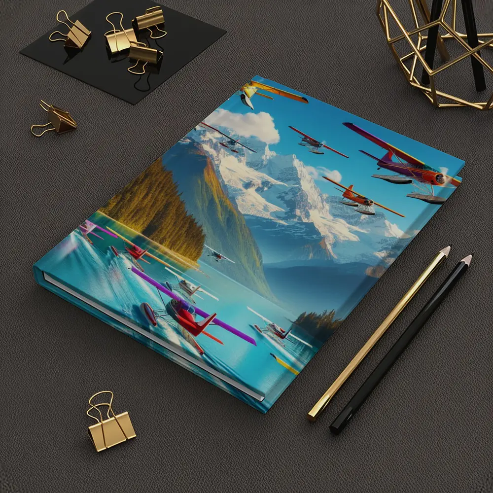 Colorful Seaplanes Flying Over Mountain Lake – Notebooks