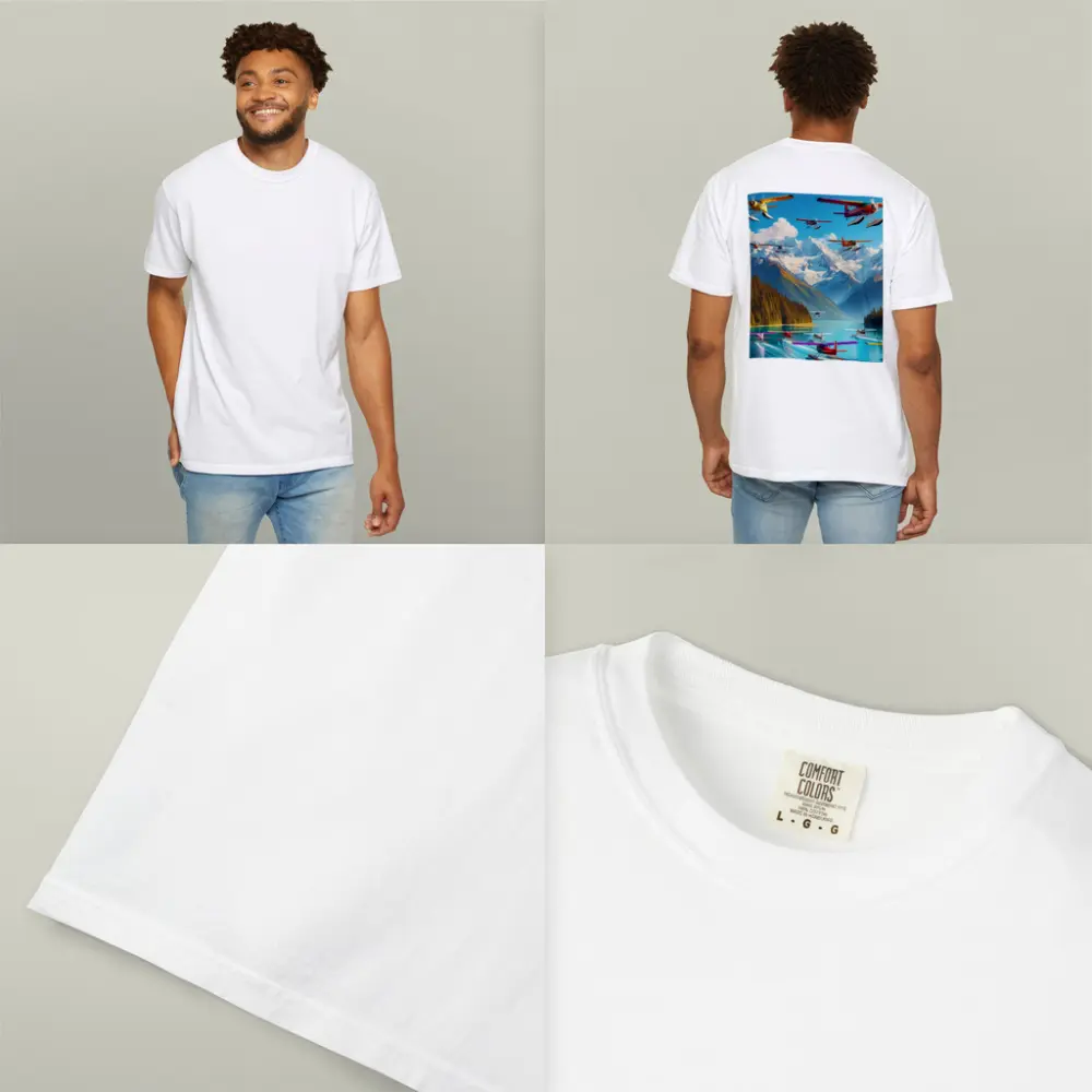 Colorful Seaplanes Flying Over Mountain Lake – T-Shirts