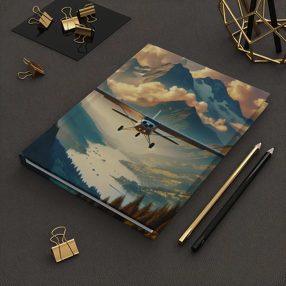 Small Plane Flying Over Alpine Mountain Lake – Notebooks