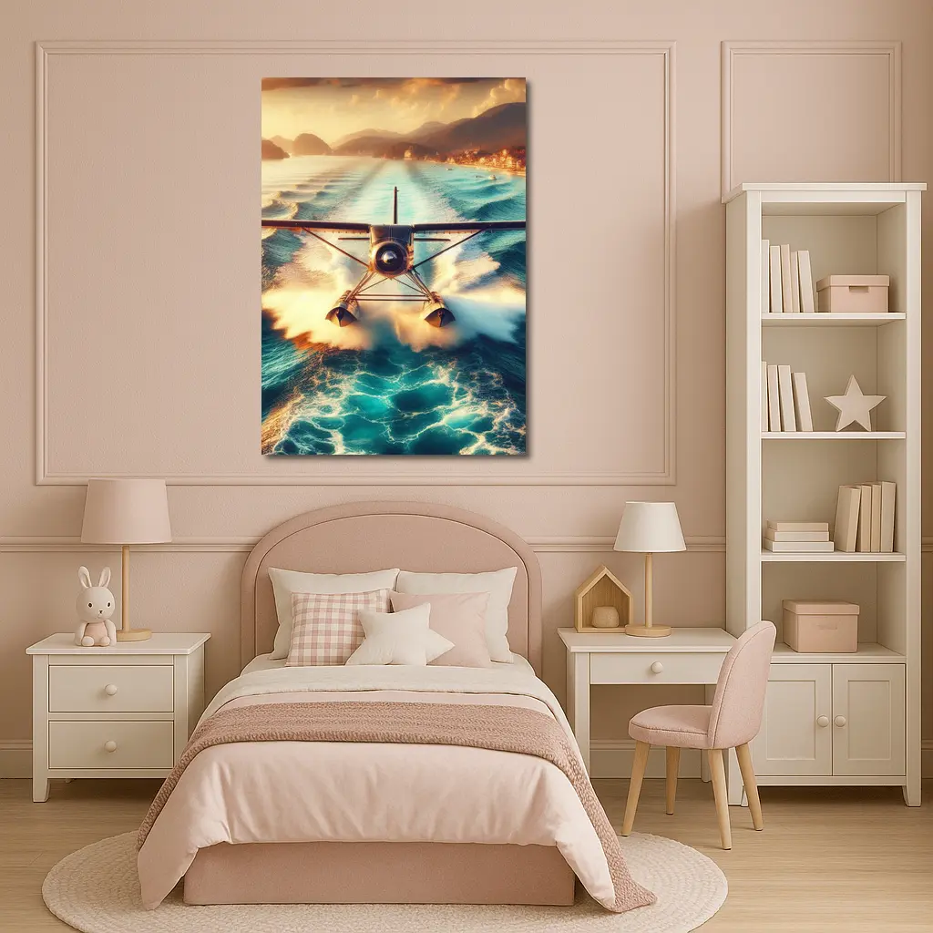 Seaplane Taking Off Over Turquoise Ocean – Wall Art