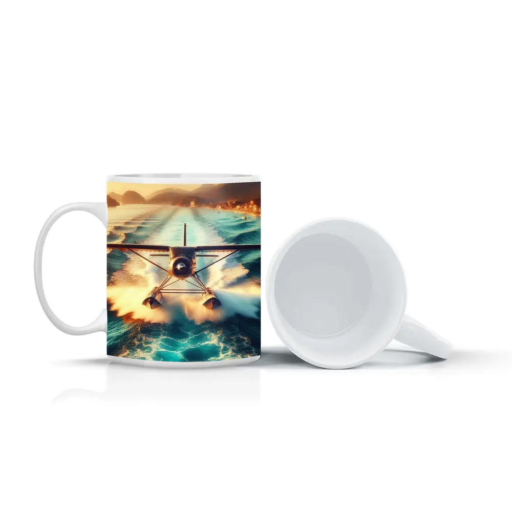 Seaplane Taking Off Over Turquoise Ocean – Mugs