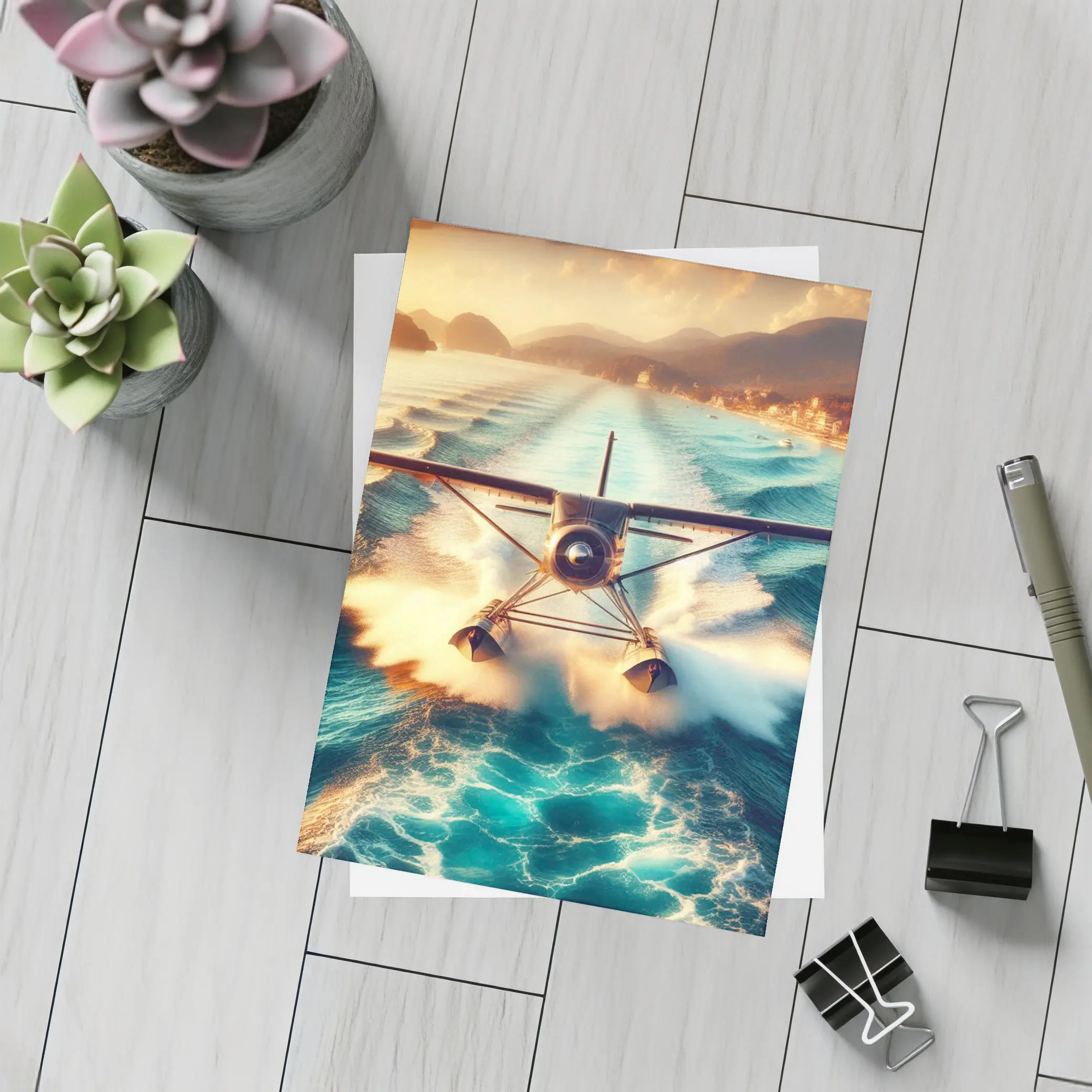 Seaplane Taking Off Over Turquoise Ocean – Postcards
