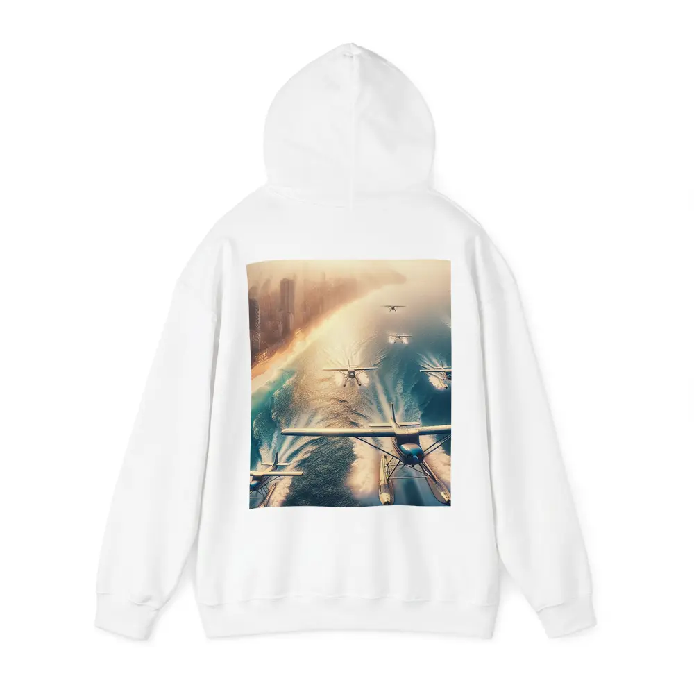 Seaplanes Flying Over Coastal City Beach – Hoodies