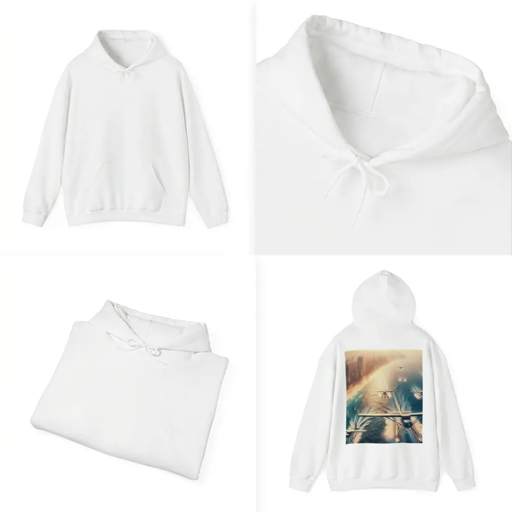 Seaplanes Flying Over Coastal City Beach – Hoodies