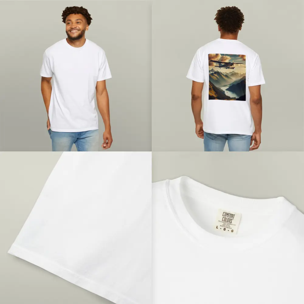 Small Propeller Plane Flying Over Mountain Valley – T-Shirts