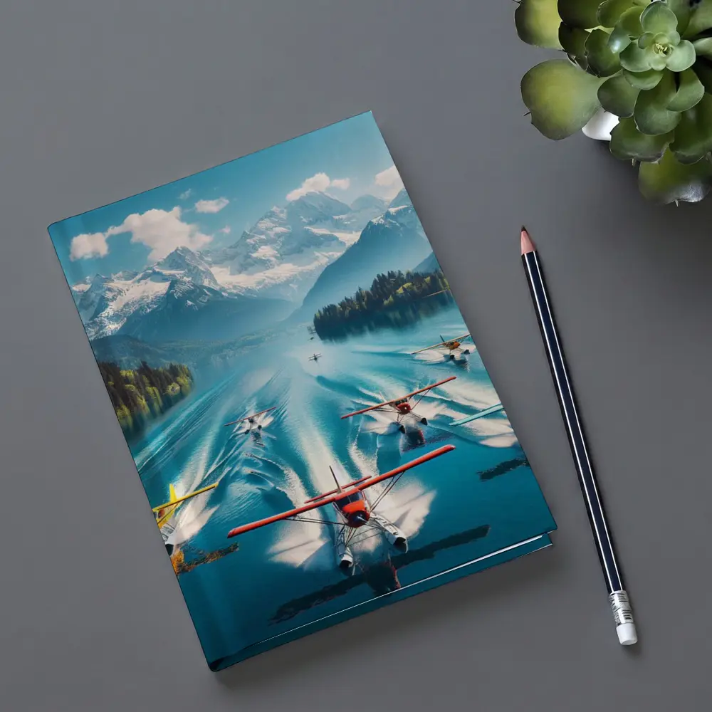 Seaplanes Taking Off Alpine Mountain Lake – Notebooks