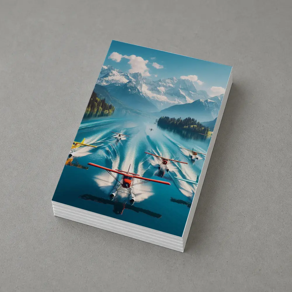 Seaplanes Taking Off Alpine Mountain Lake – Postcards