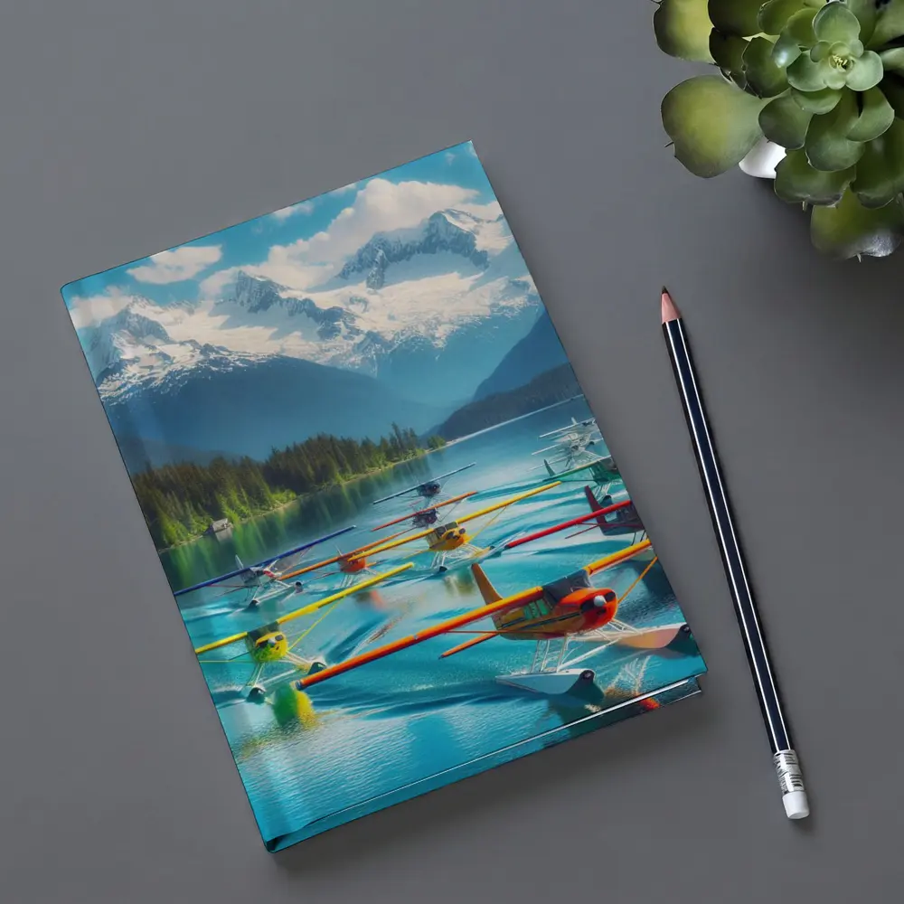 Colorful Seaplanes Floating on Mountain Lake – Notebooks