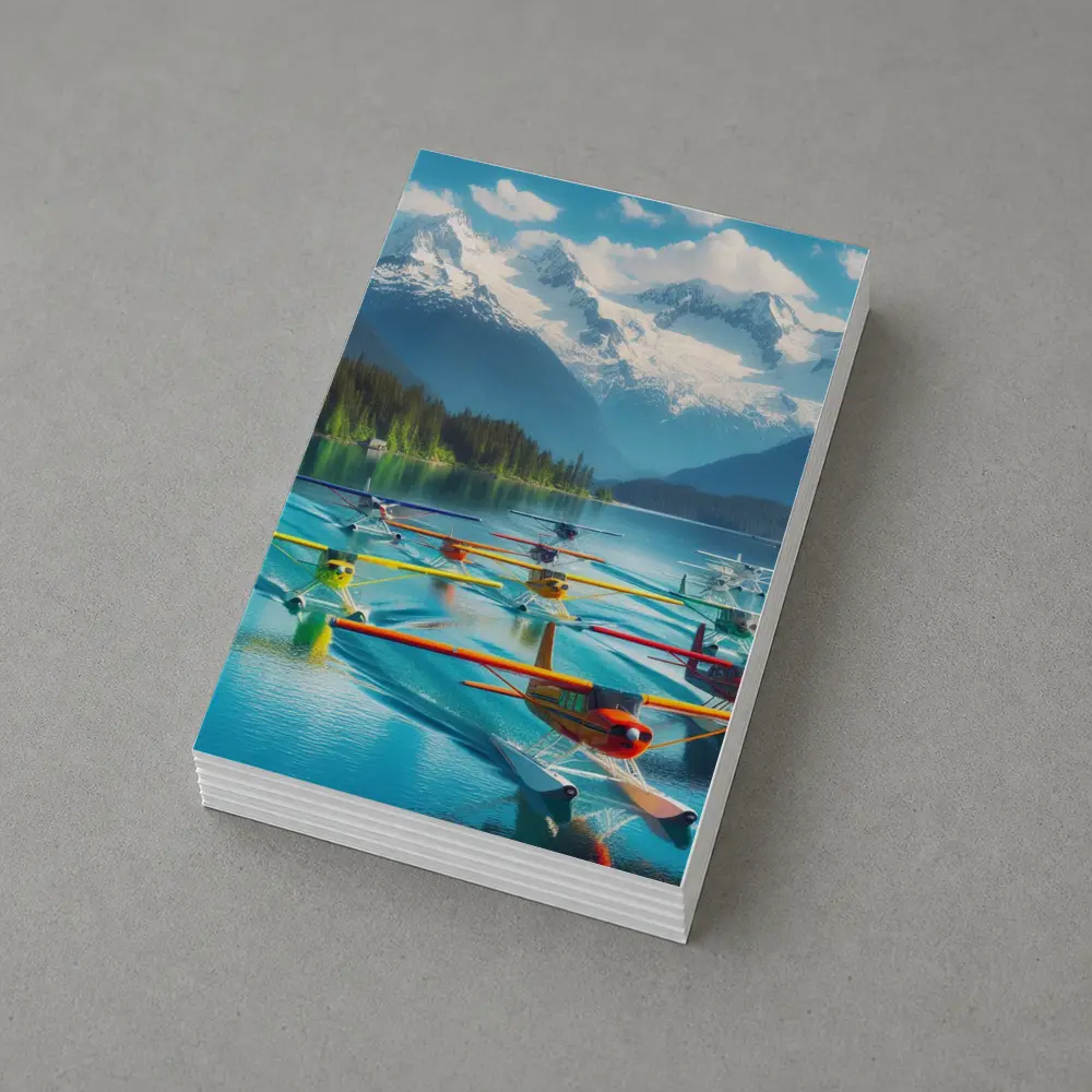 Colorful Seaplanes Floating on Mountain Lake – Postcards