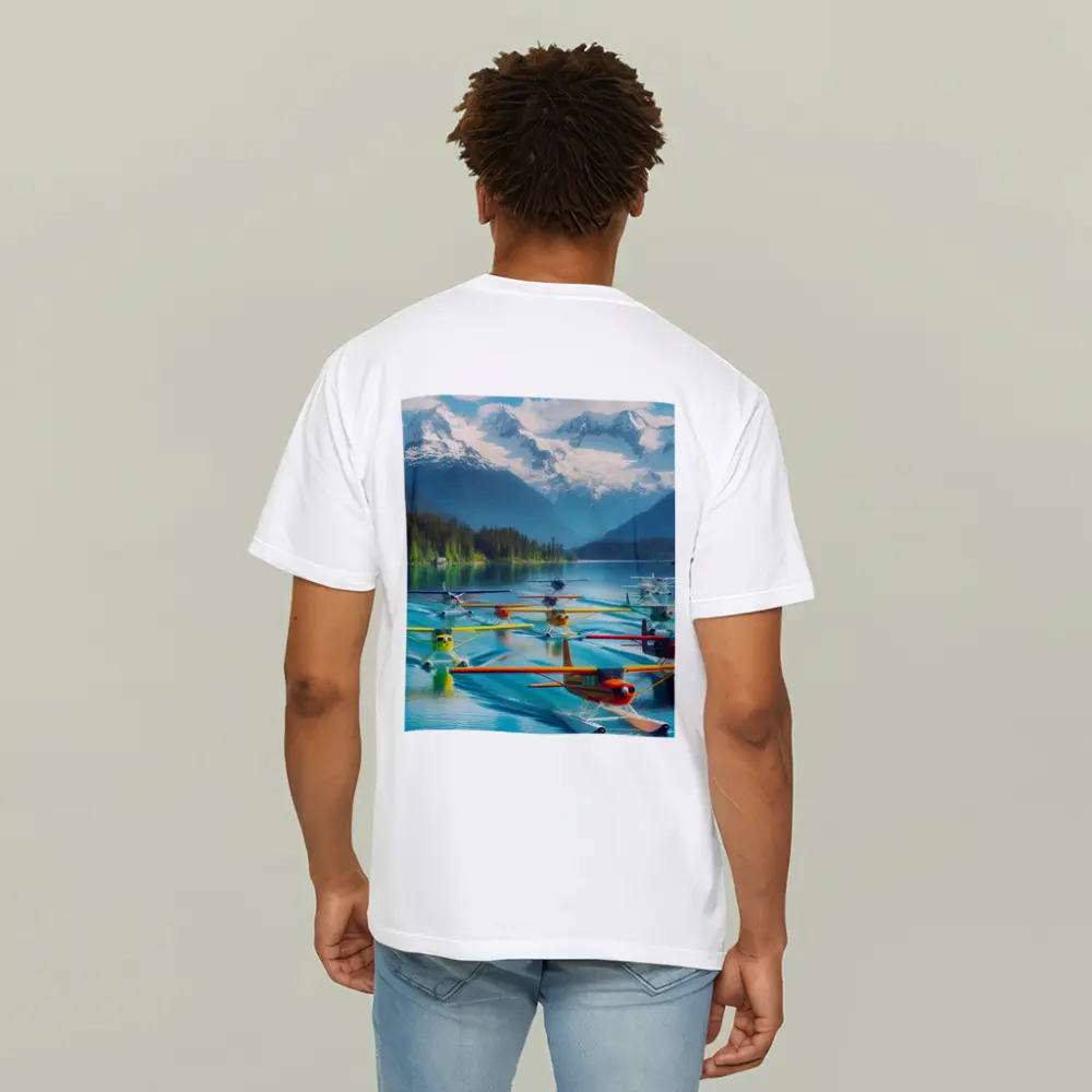Colorful Seaplanes Floating on Mountain Lake – T-Shirts