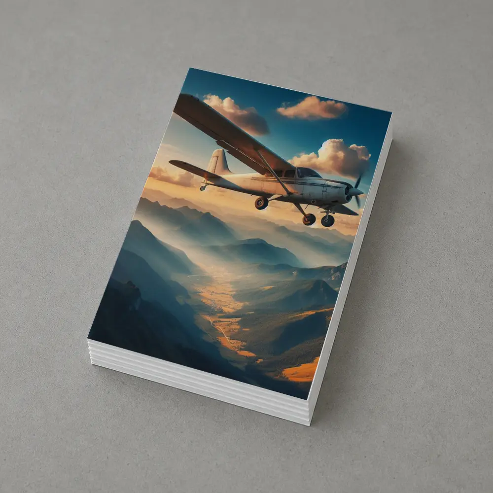 Small Propeller Plane Flying Over Mountains – Postcards