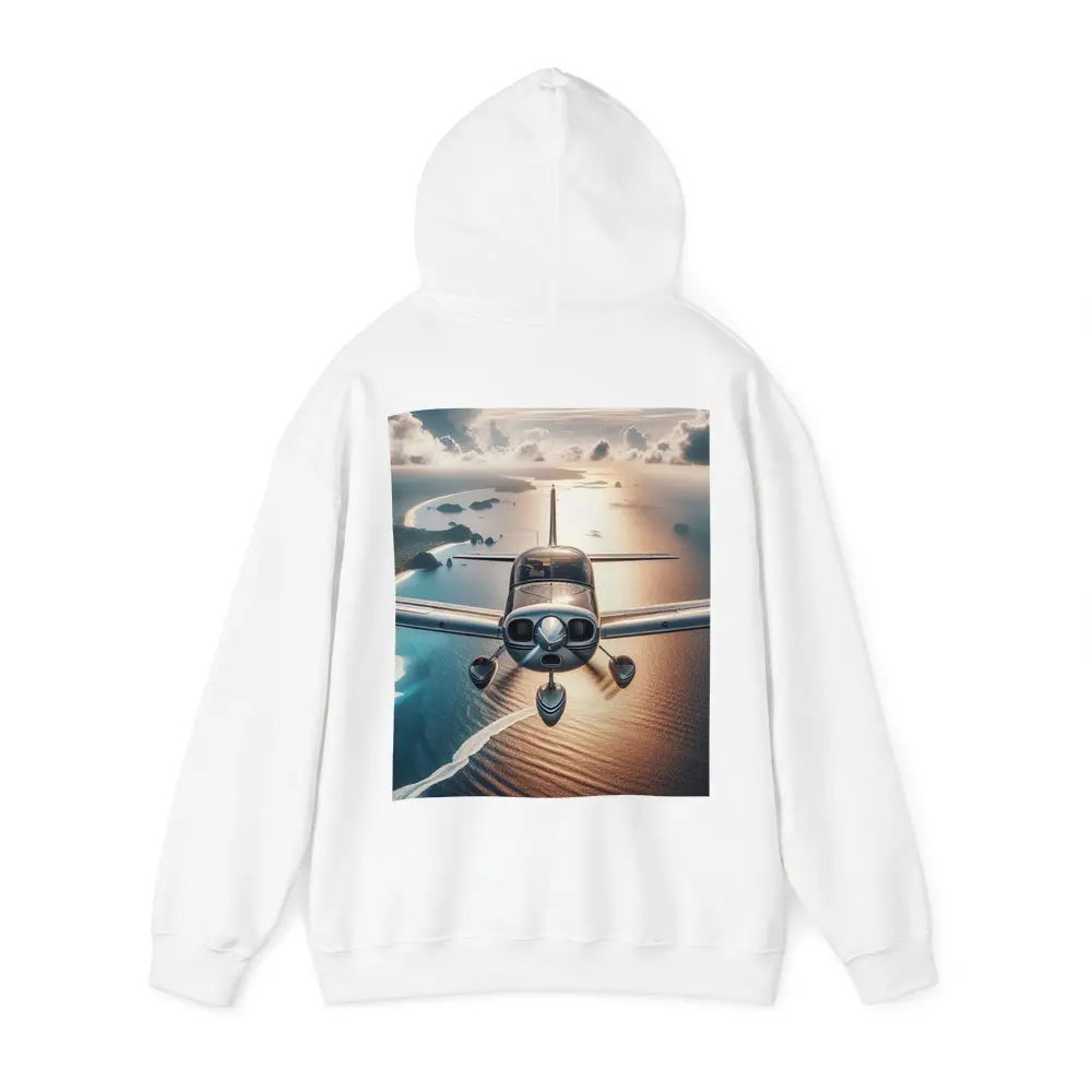 Small Plane Flying Over Coastal Waters – Hoodies