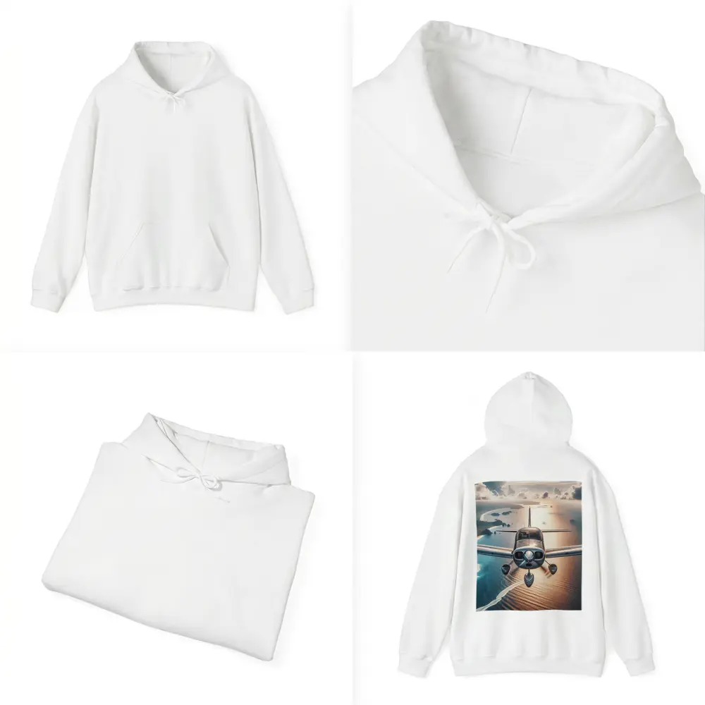 Small Plane Flying Over Coastal Waters – Hoodies